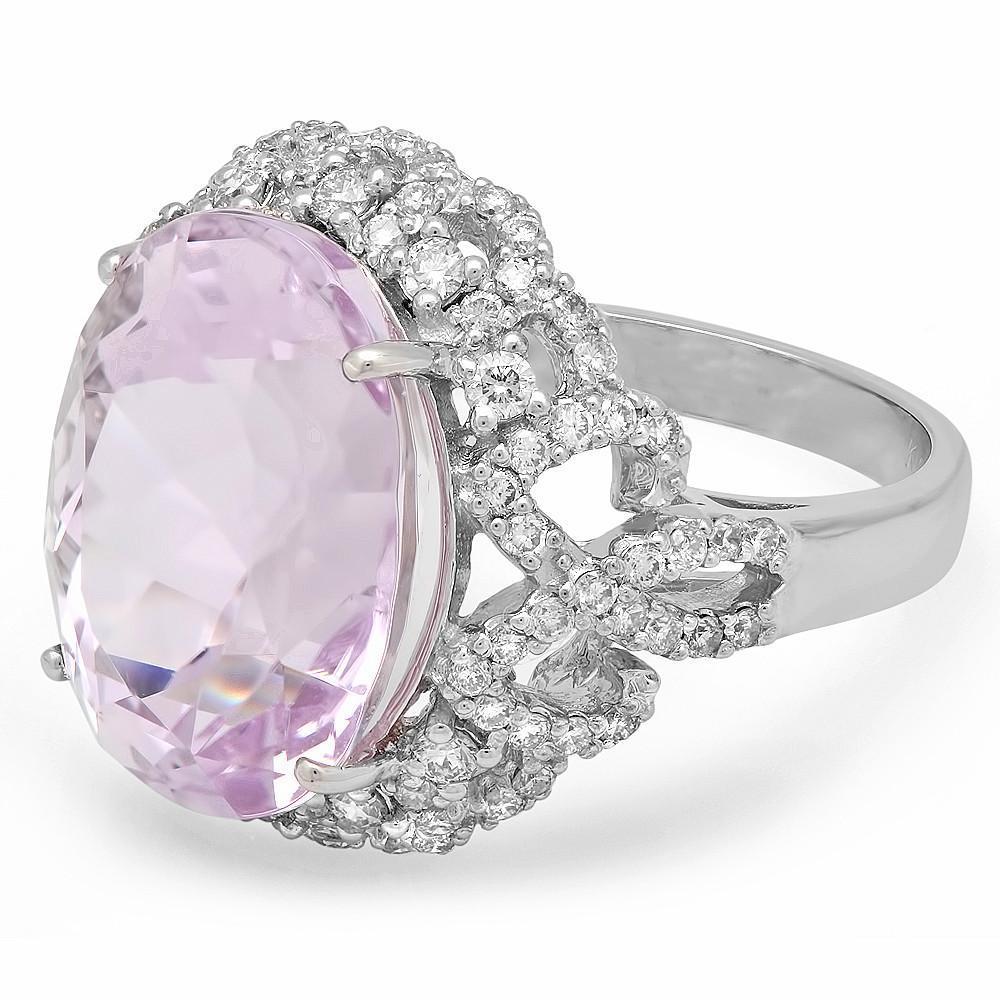 Pink Kunzite And Diamonds Sparkling Unique Lady’s Anniversary Ring White Gold Gemstone Ring