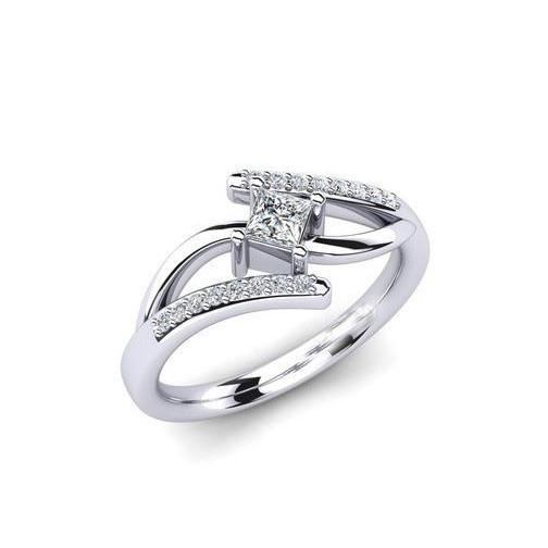 Princess And Round Princess Cut White Elegant Woman's Solitaire Ring with Accents Diamond