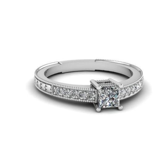 Princess And Round Gorgeous fancy ringh White Gold Sloitaire ring with Accents