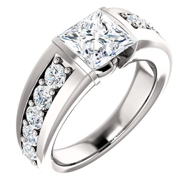 Unique Style White Sparkling Engagement White gold Princess And Round Diamonds Anniversary Ring Solid White Gold Anniversary Ring