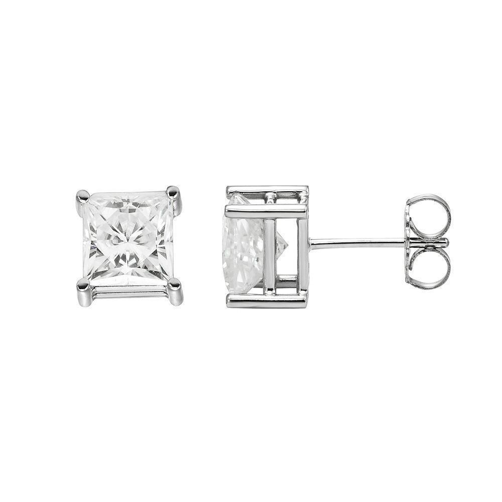High Quality Princess Cut Diamonds Women Studs Earring White Gold