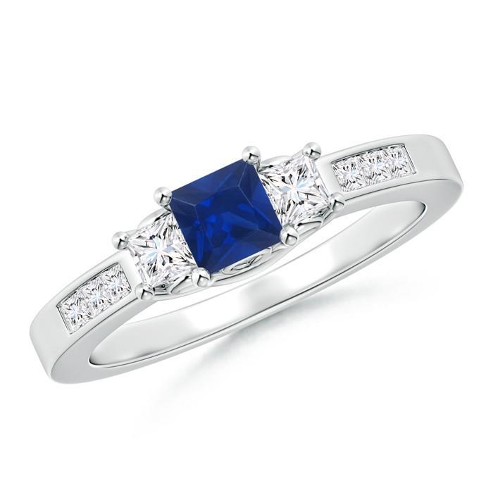 Princess Cut Women Jewelry Sapphire And Diamonds Wedding White Gold Gemstone Ring
