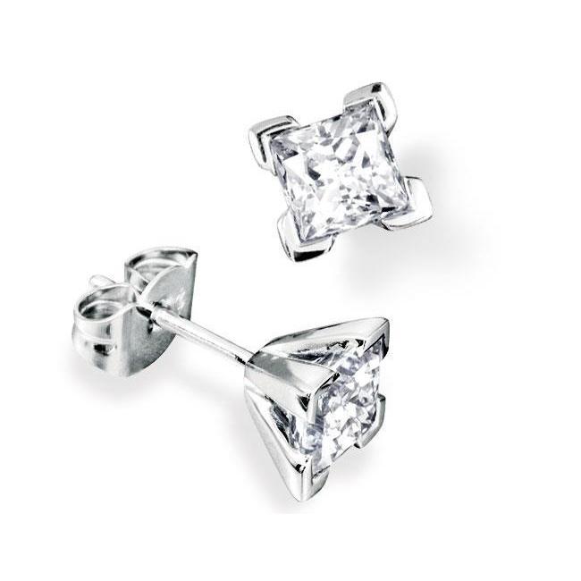 Princess Cut Diamond Stud Earring Women Gold Jewelry