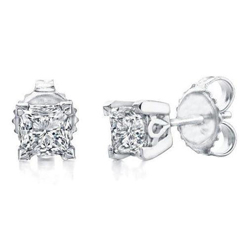 New Amazing Princess Cut Diamond Studs Earrings White Gold Stud Earrings