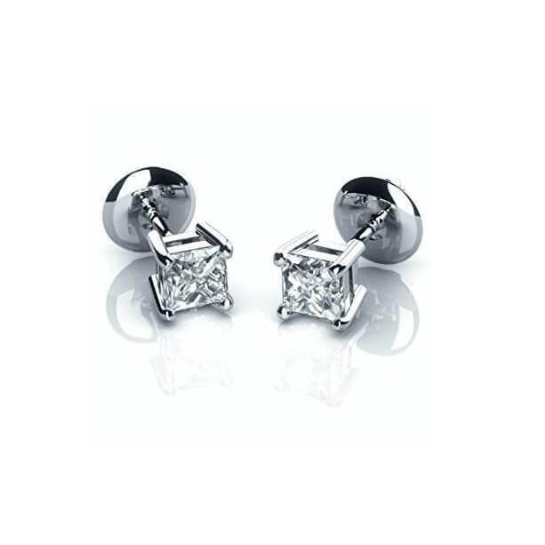 natural princess diamond 3.00ct earring front view