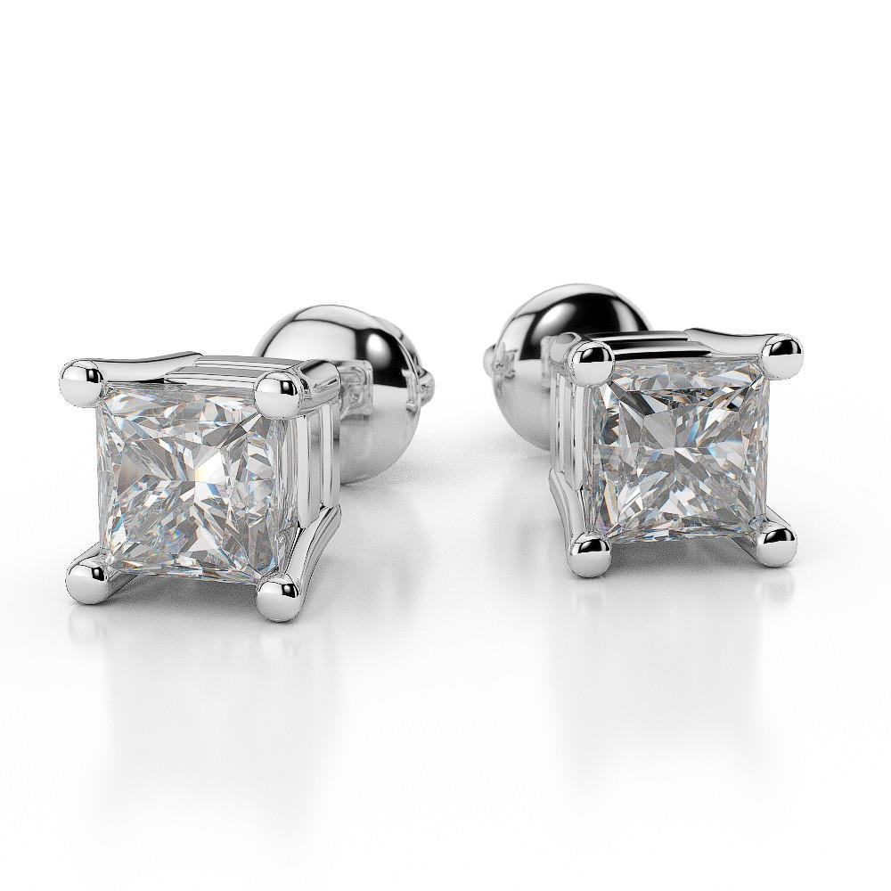 Princess Cut Sparkling Lady’s Brilliant Engagement White Gold Diamond Stud Earrings