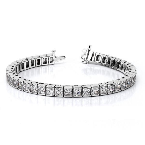Princess Cut Sparkling Diamonds Tennis Bracelet Wg 14K 14.7 Carats Tennis Bracelet
