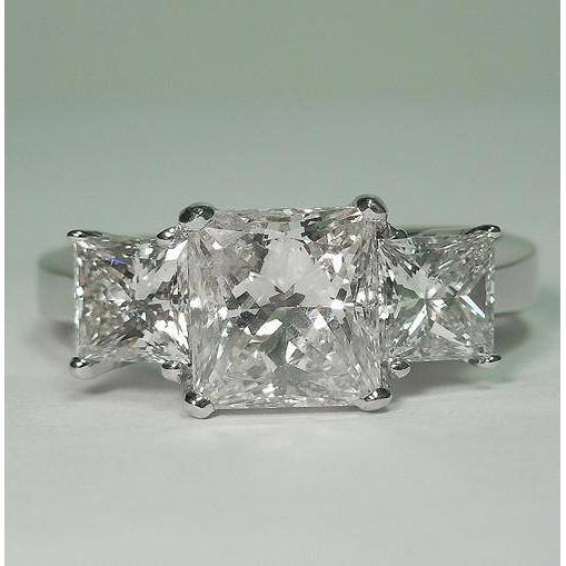 Princess Cut Three Stone Diamonds Women Ring 3.25 Carats White Gold Three Stone Ring