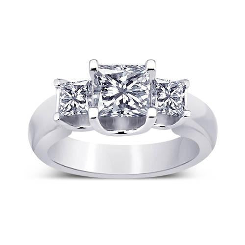 Princess Diamonds 2.31 Carat Three Stone Ring Solid White Gold New Past Present Future Anniversary Three Stone Ring