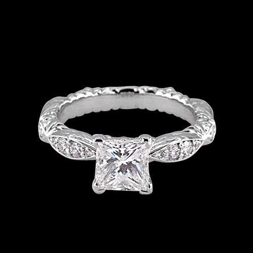 Princess & Round Diamond Engagement Ring White Gold Engagement Ring