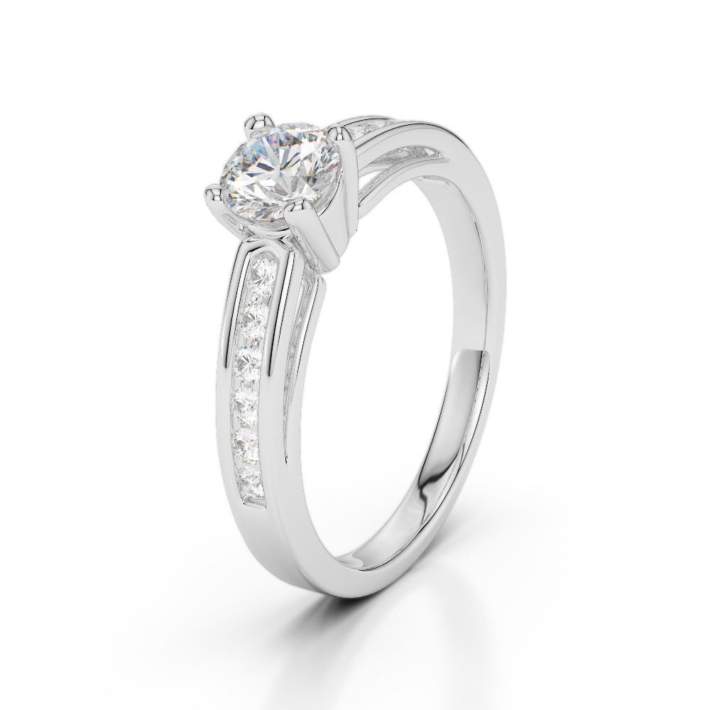Prong Set 1.50 Ct Round Cut Diamonds Wedding Ring White Gold 14K Solitaire Ring with Accents