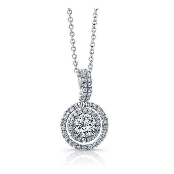 Prong Set 2.00 Carats Round Cut Diamonds Pendant Necklace 14K Gold White Pendant