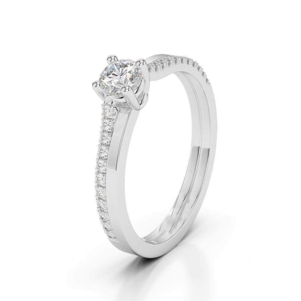 Lady’s White Gold Round Anniversary Solitaire Ring with Accents Diamond