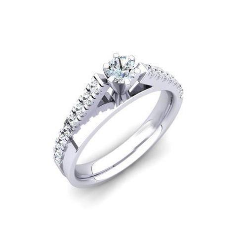 Prong Set Women Sparkling Unique Solitaire Ring with Accents White Gold Diamond
