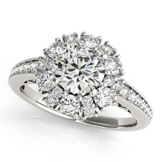 Prong Set 2.50 Carats Round Diamonds Engagement Halo Ring Solid Gold 14K Halo Ring