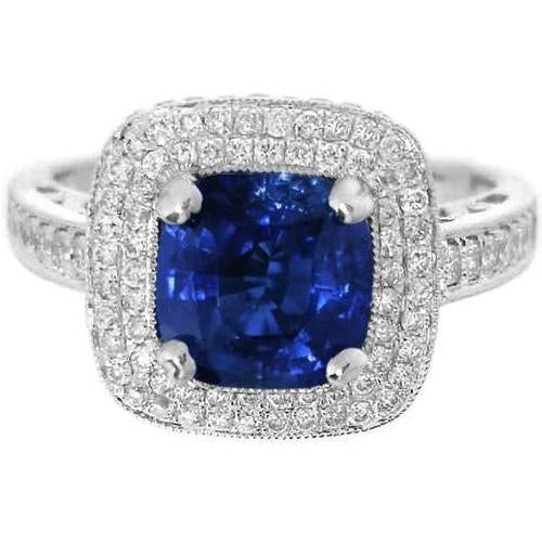Prong Set Womans Ceylon Sapphire And Diamonds Ring Gold White Gemstone Ring