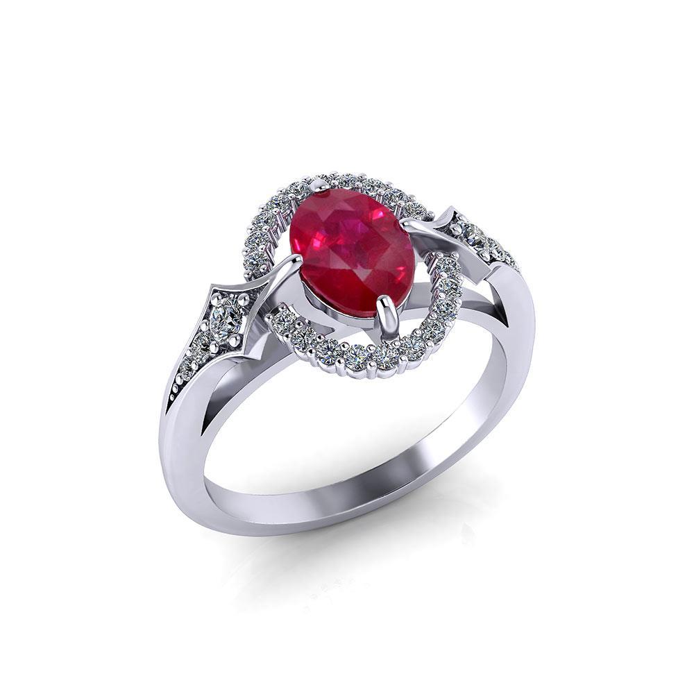 Prong Set Ruby And Diamonds Wedding White Gold Gemstone Ring