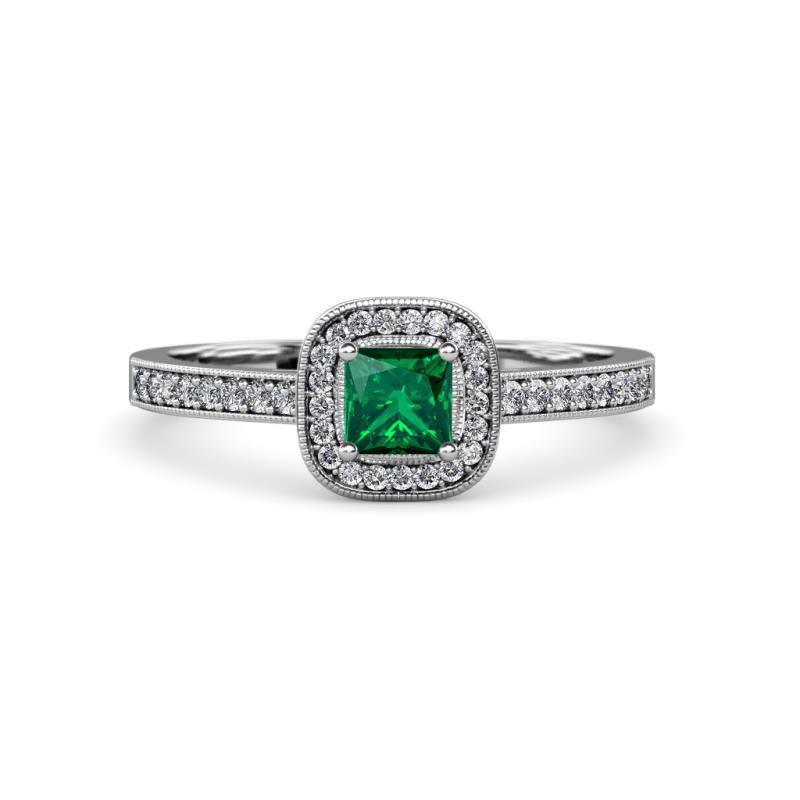 Prong Set Emerald With Diamonds Wedding Gold White Gemstone Ring