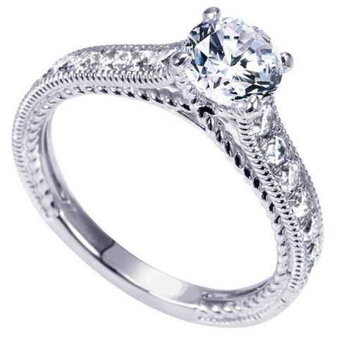 Prong Set 3.00 Carats Round Diamonds Antique Look Ring White Gold Engagement Ring