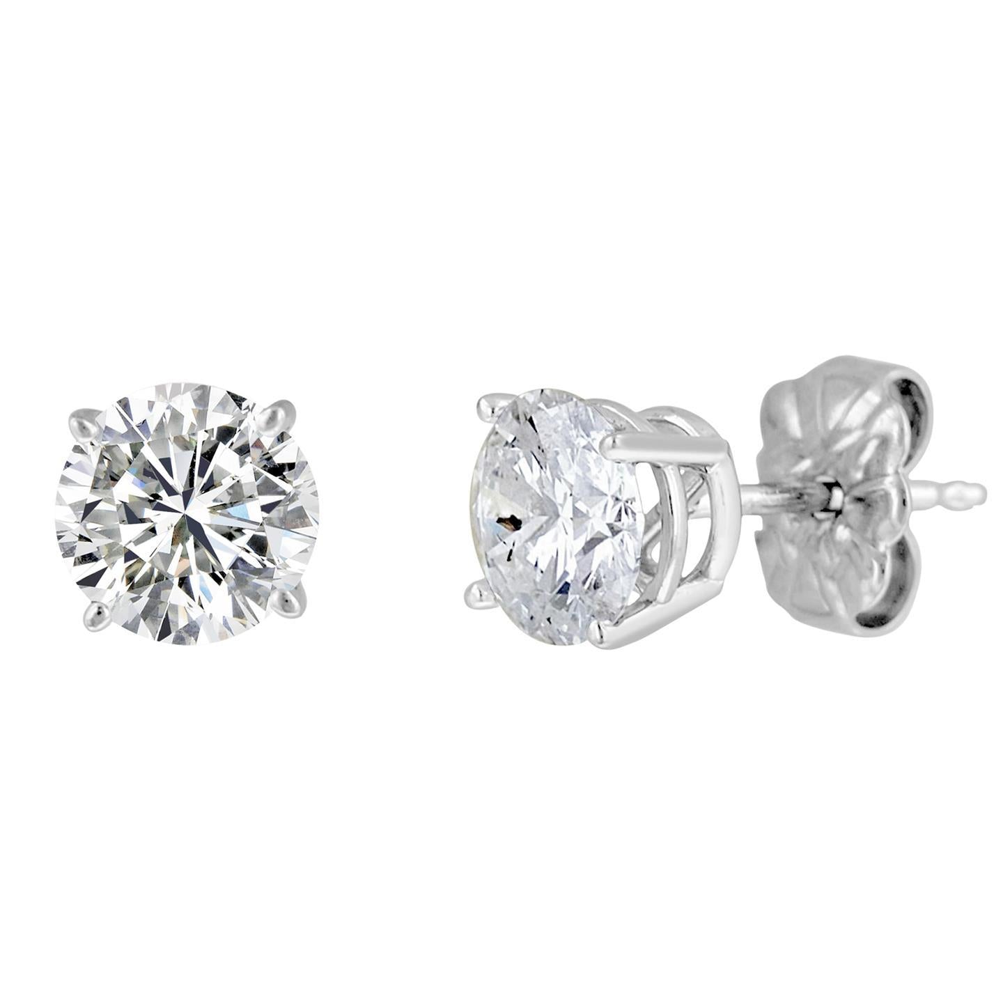 Prong Set Diamonds Women Studs Earrings White Gold