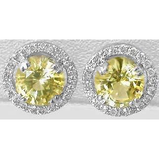 Prong Set 5 Carats Yellow Sapphire Lady Halo Studs Earring Gold 14K Gemstone Earring