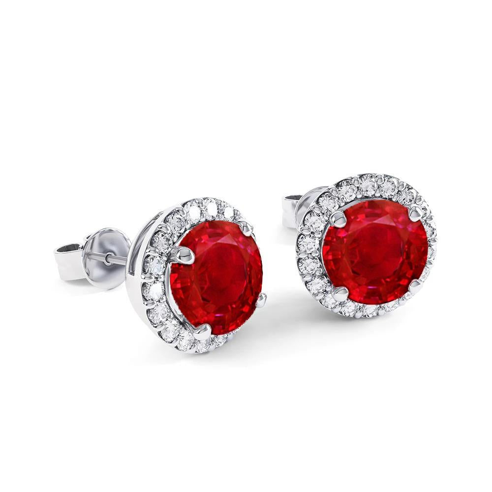 Prong Set 5.40 Ct Ruby And Diamonds Pave Halo Studs Earrings White Gemstone Earring
