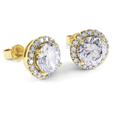 Prong Set 5.50 Ct. Round Diamonds Women Studs Halo Earrings Yellow Gold Studs- Halo