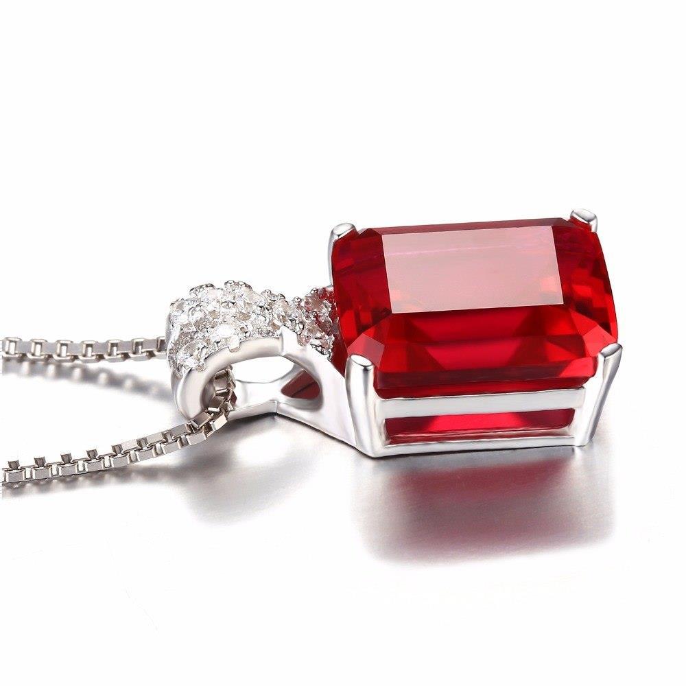 Prong Set 6.25 Ct. Ruby With Diamonds Pendant Necklace White Gold 14K Gemstone Pendant