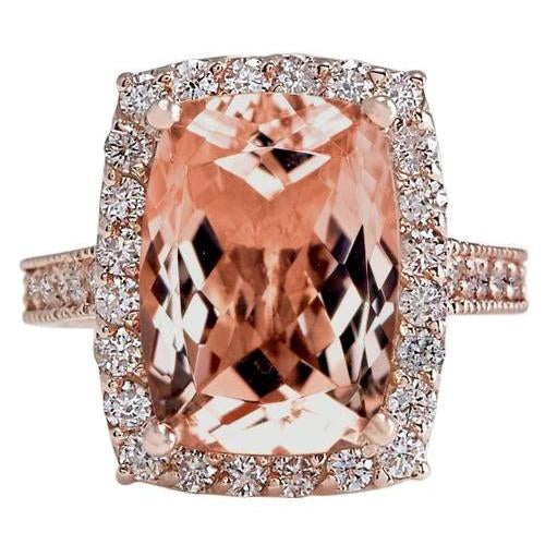 new Prong Set Halo Morganite With Diamonds Wedding Ring Rose Gold Gemstone Ring