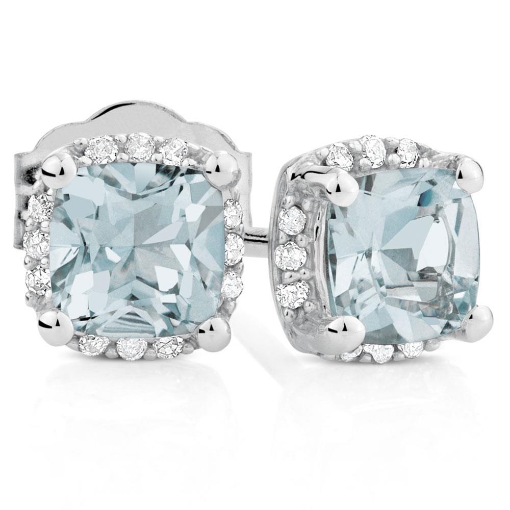 Aquamarine And Diamonds Fancy Engagement Halo Studs Earrings