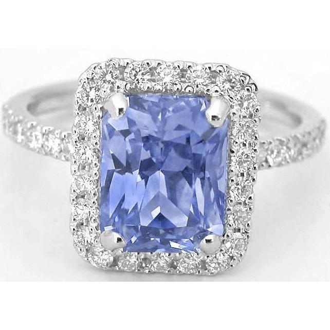 Half bazel fancy Ceylon Sapphire With Diamonds Ring White Gold Gemstone Ring