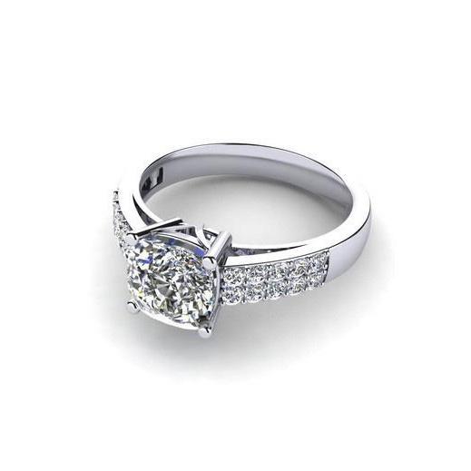 Prong Set Brilliant Solitaire Ring with Accents White Gold Diamond