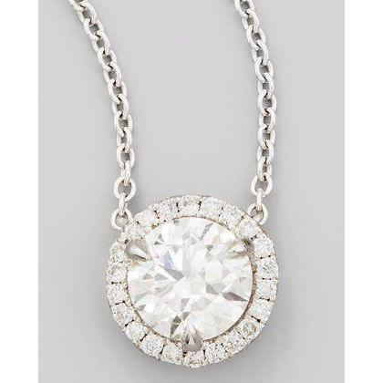 Prong Set Halo Round Diamond Necklace Pendant Gold Jewelry 5.30 Ct Pendant