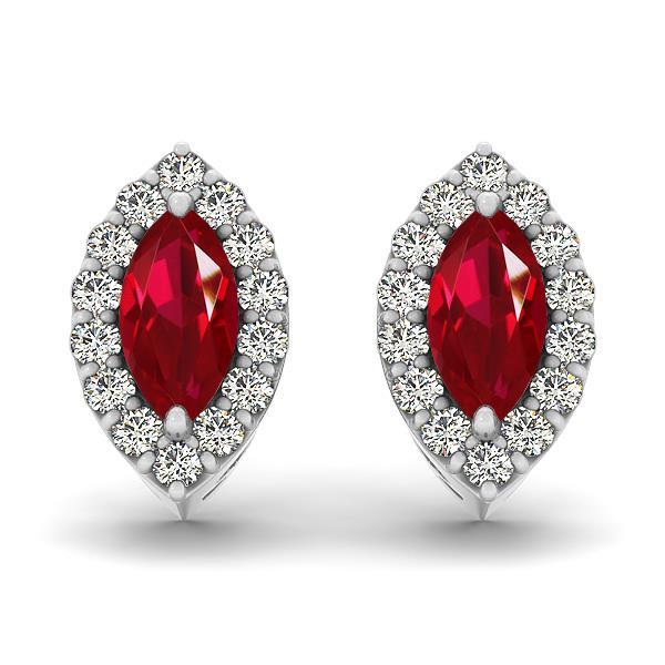 Studs Earring Gorgeous fancy anniversary Prong Set Marquise Ruby With Round Diamonds