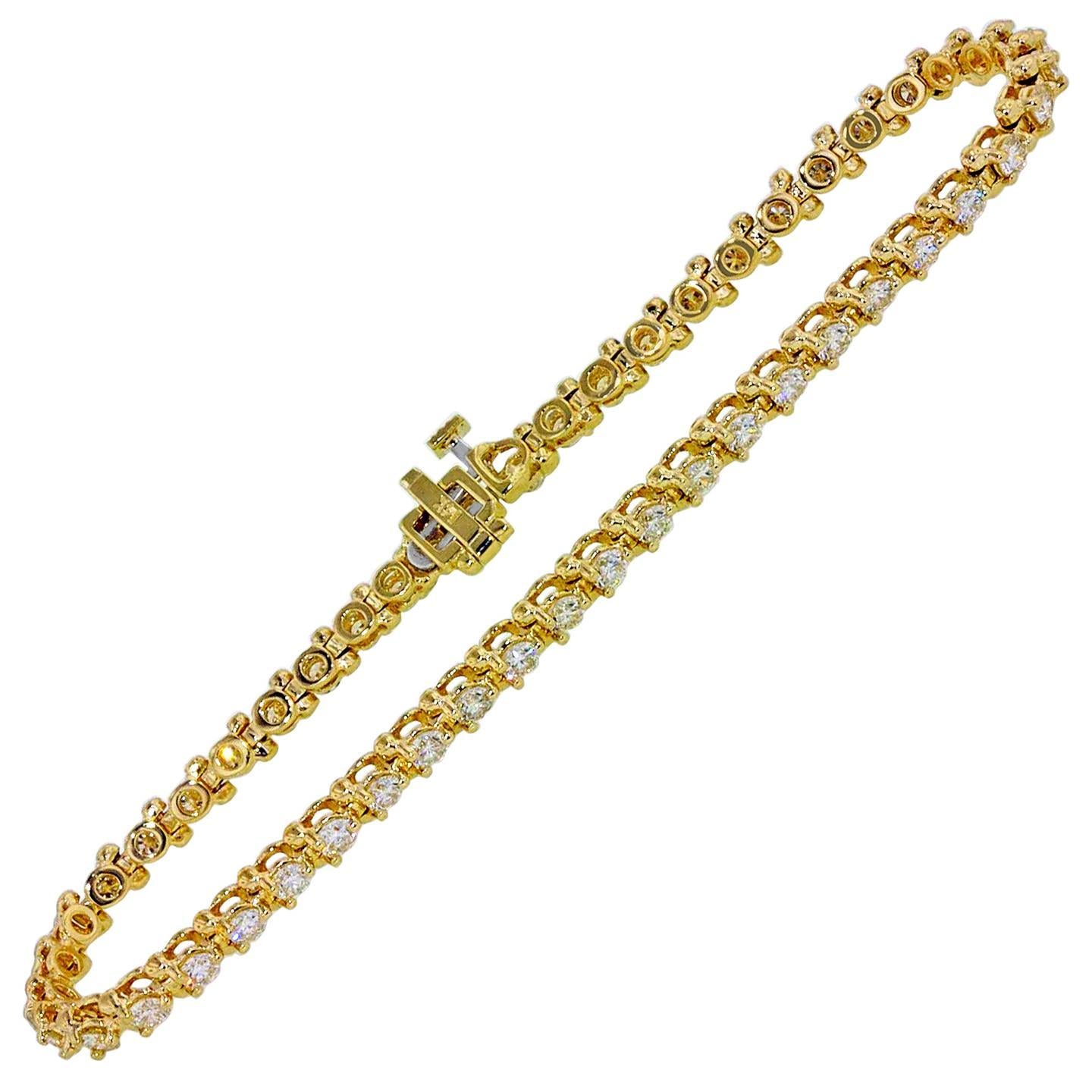 Prong Set Round Cut 3 Carats Diamonds Tennis Bracelet Yg 10K Tennis Bracelet