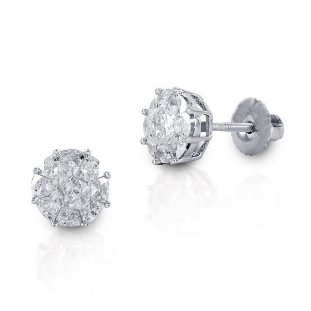 Prong Set Round Cut 3.00 Carats Diamonds Studs Earrings Gold White Stud Earrings