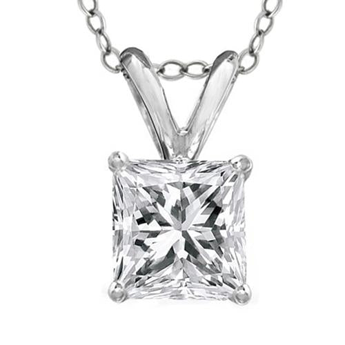 Prong Set Solitaire Diamond Necklace Pendant Princess Cut 2.00 Carats White Gold 14K Pendant