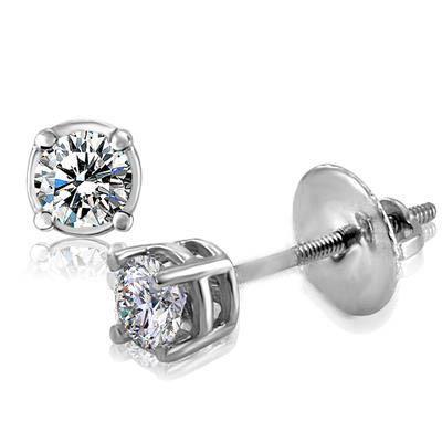 Prong Set Sparkling Diamonds Princess Cut Style White Gold Diamond Stud Earrings