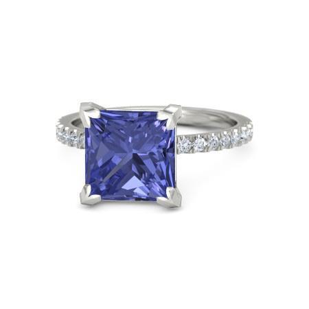 Prong Set Tanzanite And Diamonds Ring White Gold Gemstone Ring