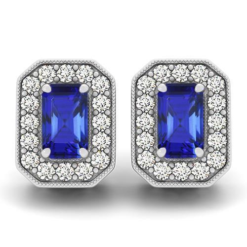 New Prong Set Tanzanite And Diamonds Halo Women Studs Gold Gemstone Earring