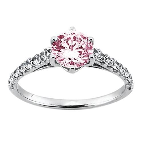 Prong Setting Round Pink Diamond EngagementWg Gemstone Ring