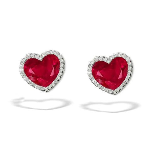 Red Heart Cut Sapphire Diamond Stud Earring Gold White 4.40 Ct. Gemstone Earring