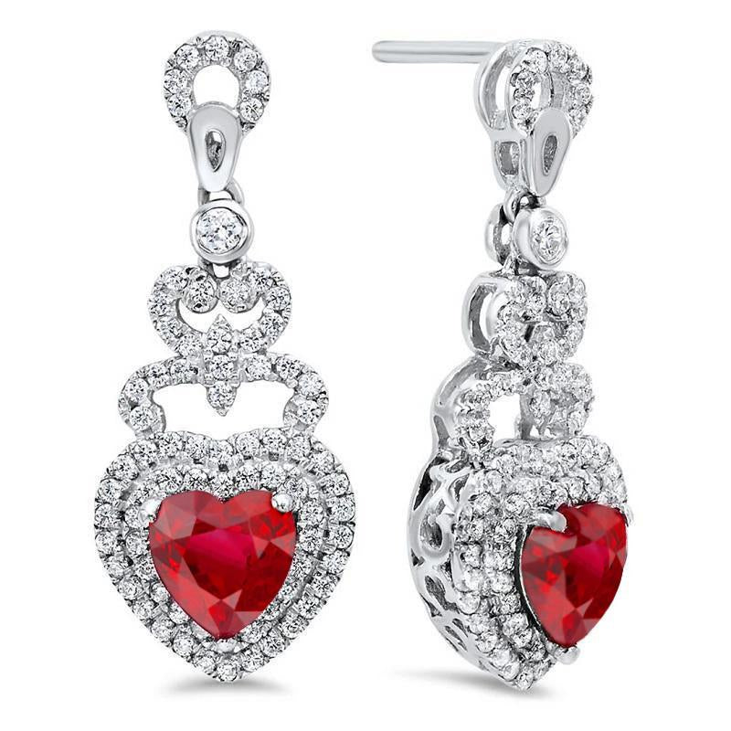 High Quality Fancy Sparkling Red Ruby And Diamonds Gold White Women Dangle Earrings Gemstone Earring