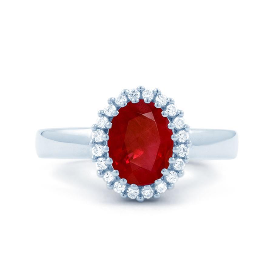 Red Ruby With Diamonds Lady’s Brilliant Ring White Gold Gemstone Ring