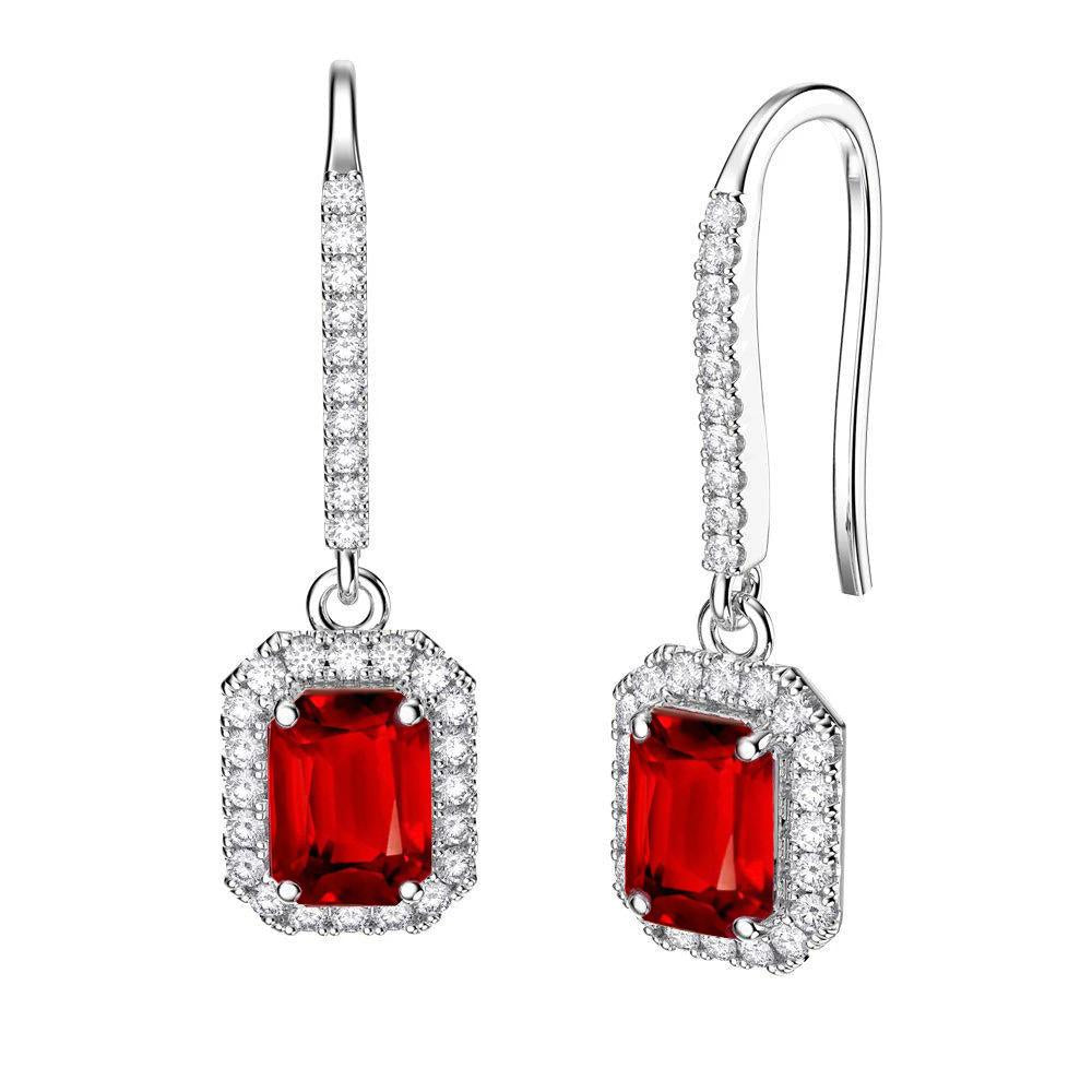 Red Ruby & White Diamonds Fancy Lady’s Vintage Style Dangle Earrings White Gold