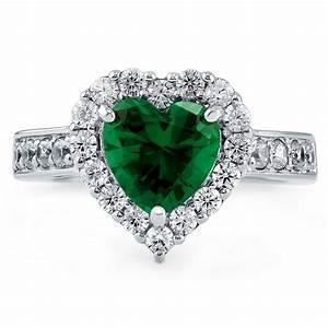 Ring 5 Carats Heart Cut Green Emerald And Diamond White 14K Gemstone Ring
