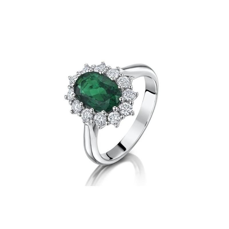 Gorgeous fancy Ring Green Emerald With Diamonds White Gold Gemstone Ring