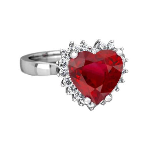 Jewelry White Gold Heart Cut Red Ruby And Diamond Gemstone Ring