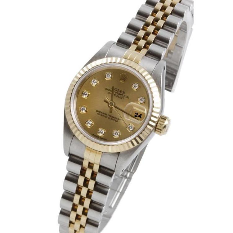 Rolex Ss & Gold Datejust Ladywatch Champagne Diamond Fluted Bezel Rolex