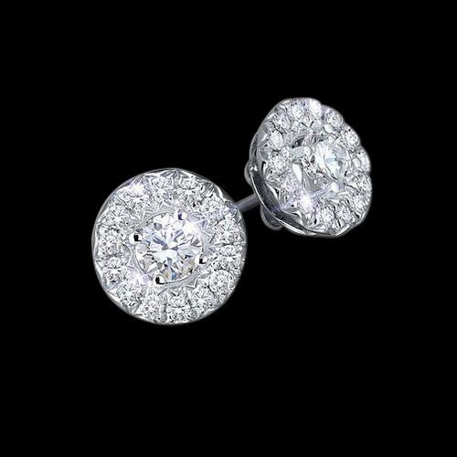 Round Halo Diamond Stud Earrings Push Back